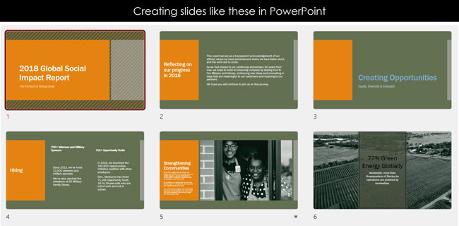 Example of the six slides you'll learn how to create in this tutorial