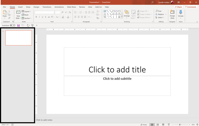 The slides pane in PowerPoint is on the left side of your workspace