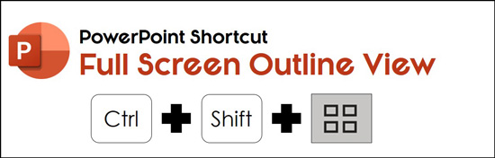 To see your PowerPoint outline in full screen, hold the control plus shift keys and click the slide sorter icon at the bottom of your screen