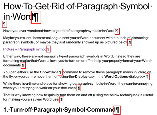 Paragraph symbols in Word