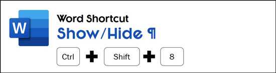 The show hide paragraph symbol shortcut is control plus shift plus 8