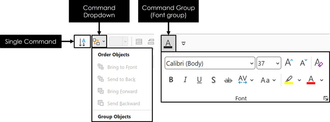 You can customize the QAT with single commands, dropdowns, and groups of commands in the Microsoft Office Suite