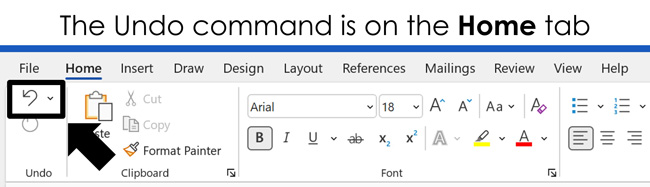 In Microsoft 365 you can find the undo command on the Home tab on the left