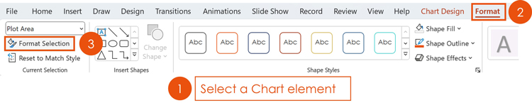 Select your chart, click the Chart Format Tab and select Format Selection to format the chart element you selected within your chart.