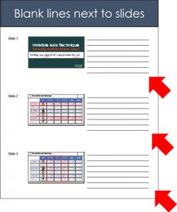 Example of PowerPoint slides converted into a Word document with lines next to the slides