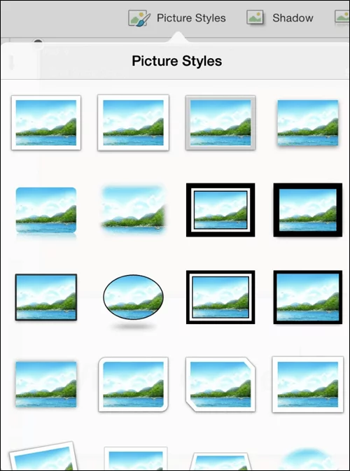 PowerPoint for iPad Pictures Tab #1 Picture Styles