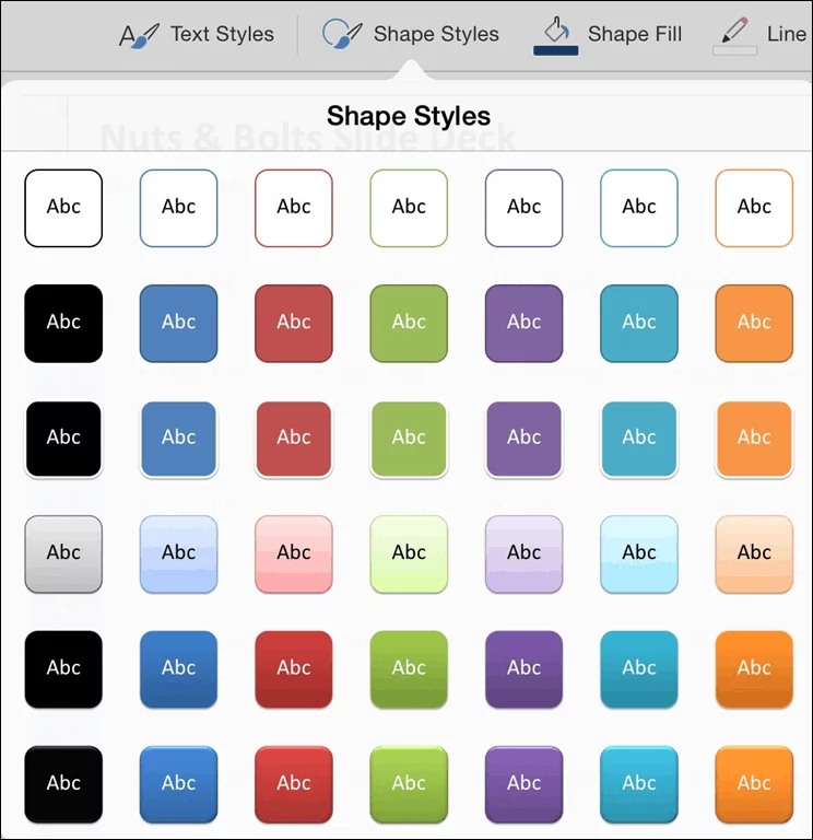 PowerPoint for iPad Shapes Tab #2 Shape Styles