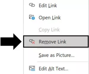 To remove a hyperlink in PowerPoint, right click the hyperlink and select Remove Link