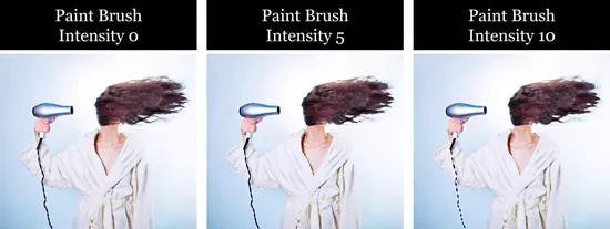 Examples of the paint brush effect using different intensities on an image in PowerPoint