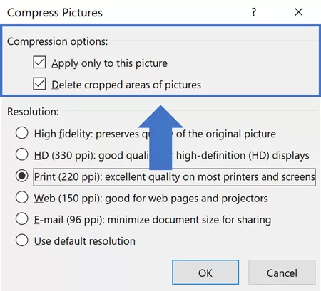 The Compress Pictures command Compression Options