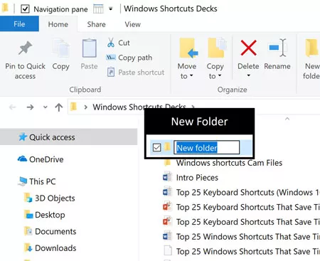 Example of a new created folder in Windows 10