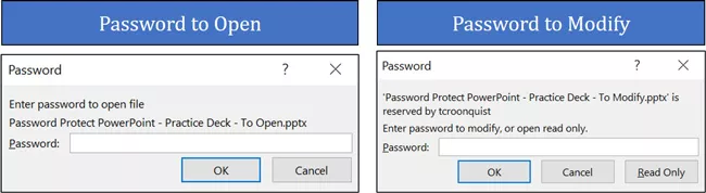 There are two types of protection you can add to powerpoint, Password to Open and Password to Modify