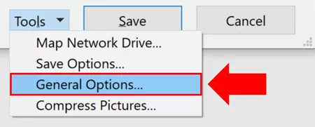Inside the Tools dropdown select General Options