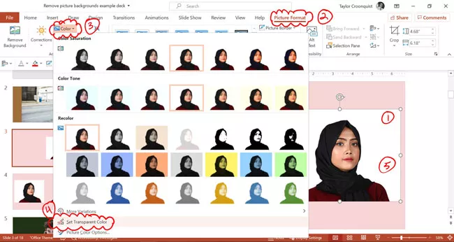 To remove a white background, select your picture, picture format tab, open the color drop down and select set transparent color and select that color in your image