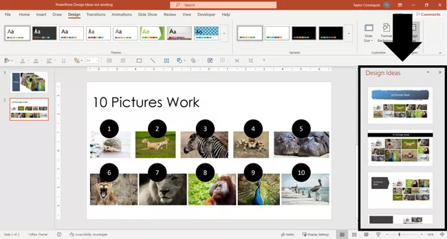 PowerPoint Designer works with up to 10 pictures