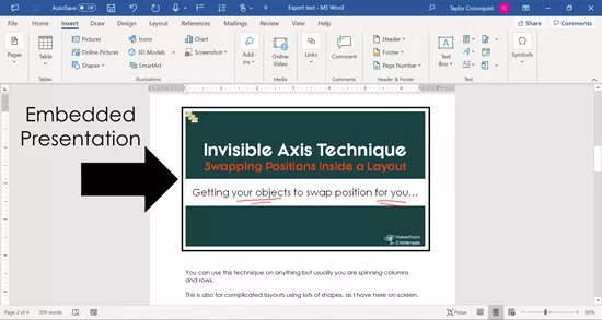 Example of a PowerPoint presentation embedded in Microsoft Word