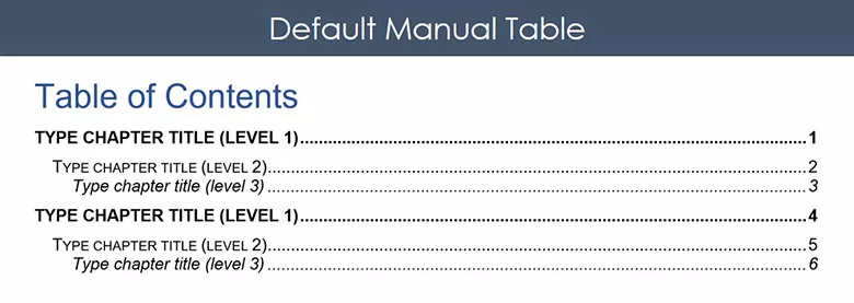 A default manual table always starts with three levels of preloaded content in Word