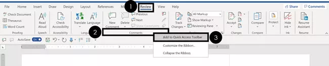 Right-click the comments group and select add to quick access toolbar
