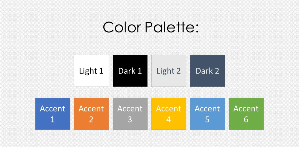 A picture of the different colors you can choose as part of creating a PowerPoint theme