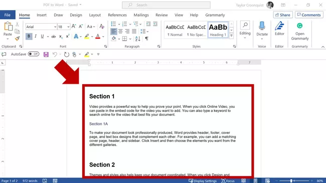 Review your new Word document to make sure it converted properly