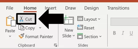 You can find the Cut command on the Home tab of Word, Excel, and PowerPoint