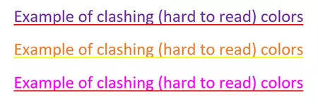 Examples of clashing colors that are hard to read